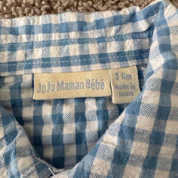 Jojo Maman Bebe Light Blue Short Sleeve Gingham Shirt - Size 3-6 months - Picture 3 of 6